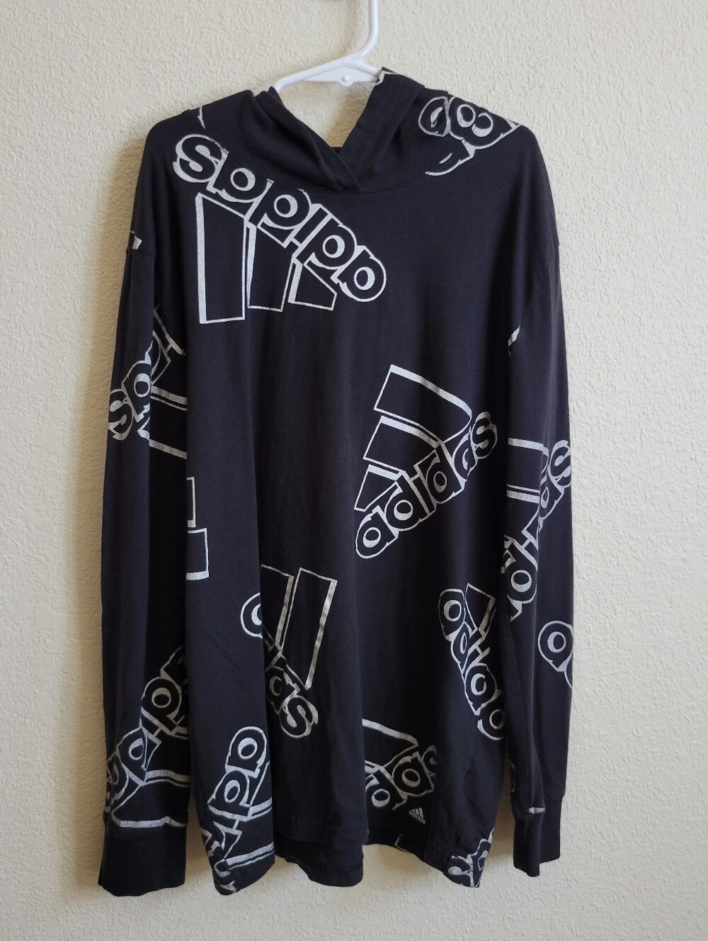 adidas Black Youth Crewneck Long SleeveHoodie with White Logo Print Medium 10/12